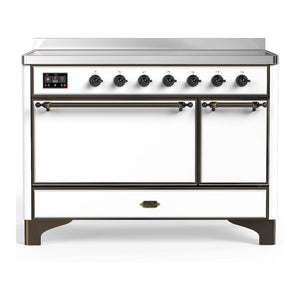 ILVE Majestic III 48-Inch Induction Range with 6 Induction Elements, 5.02 cu. ft. Oven, White with Burnished Trim, Solid Door, UMIB48QNR3WHB
