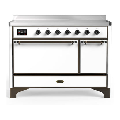 ILVE Majestic III 48-Inch Induction Range with 6 Induction Elements, 5.02 cu. ft. Oven, White with Burnished Trim, Solid Door, UMIB48QNR3WHB