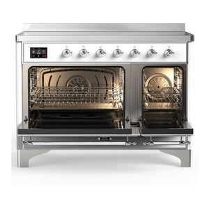 ILVE Majestic III 48-Inch Induction Range with 6 Induction Elements, 5.02 cu. ft. Oven, White with Chrome Trim, Solid Door, UMIB48QNR3WHC