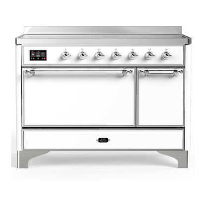 ILVE Majestic III 48-Inch Induction Range with 6 Induction Elements, 5.02 cu. ft. Oven, White with Chrome Trim, Solid Door, UMIB48QNR3WHC