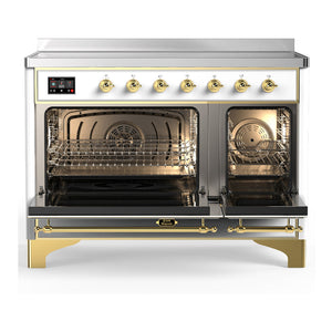ILVE Majestic III 48-Inch Induction Range with 6 Induction Elements, 5.02 cu. ft. Oven, White with Brass Trim, Solid Door, UMIB48QNR3WHG