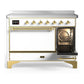 ILVE Majestic III 48-Inch Induction Range with 6 Induction Elements, 5.02 cu. ft. Oven, White with Brass Trim, Solid Door, UMIB48QNR3WHG