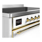 ILVE Majestic III 48-Inch Induction Range with 6 Induction Elements, 5.02 cu. ft. Oven, White with Brass Trim, Solid Door, UMIB48QNR3WHG