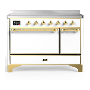 ILVE Majestic III 48-Inch Induction Range with 6 Induction Elements, 5.02 cu. ft. Oven, White with Brass Trim, Solid Door, UMIB48QNR3WHG