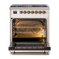ILVE Nostalgie II 30-Inch Dual Fuel Range with 5 Sealed Burners, 4 cu. ft. Oven, Antique White with Burnished Trim, Liquid Propane, Triple Glass Door, UN30NMPAWBLP
