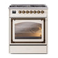 ILVE Nostalgie II 30-Inch Dual Fuel Range with 5 Sealed Burners, 4 cu. ft. Oven, Antique White with Burnished Trim, Natural Gas, Triple Glass Door, UN30NMPAWB