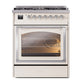 ILVE Nostalgie II 30-Inch Dual Fuel Range with 5 Sealed Burners, 4 cu. ft. Oven, Antique White with Chrome Trim, Liquid Propane, Triple Glass Door, UN30NMPAWCLP