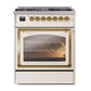 ILVE Nostalgie II 30-Inch Dual Fuel Range with 5 Sealed Burners, 4 cu. ft. Oven, Antique White with Brass Trim, Liquid Propane, Triple Glass Door, UN30NMPAWGLP
