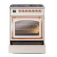 ILVE Nostalgie II 30-Inch Dual Fuel Range with 5 Sealed Burners, 4 cu. ft. Oven, Antique White with Copper Trim, Liquid Propane, Triple Glass Door, UN30NMPAWPLP