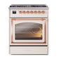 ILVE Nostalgie II 30-Inch Dual Fuel Range with 5 Sealed Burners, 4 cu. ft. Oven, Antique White with Copper Trim, Natural Gas, Triple Glass Door, UN30NMPAWP
