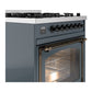 ILVE Nostalgie II 30-Inch Dual Fuel Range with 5 Sealed Burners, 4 cu. ft. Oven, Blue Grey with Burnished Trim, Natural Gas, Triple Glass Door, UN30NMPBGB