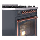 ILVE Nostalgie II 30-Inch Dual Fuel Range with 5 Sealed Burners, 4 cu. ft. Oven, Blue Grey with Copper Trim, Natural Gas, Triple Glass Door, UN30NMPBGP