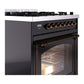 ILVE Nostalgie II 30-Inch Dual Fuel Range with 5 Sealed Burners, 4 cu. ft. Oven, Glossy Black with Burnished Trim, Natural Gas, Triple Glass Door, UN30NMPBKB