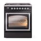 ILVE Nostalgie II 30-Inch Dual Fuel Range with 5 Sealed Burners, 4 cu. ft. Oven, Glossy Black with Chrome Trim, Natural Gas, Triple Glass Door, UN30NMPBKC