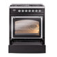 ILVE Nostalgie II 30-Inch Dual Fuel Range with 5 Sealed Burners, 4 cu. ft. Oven, Glossy Black with Chrome Trim, Natural Gas, Triple Glass Door, UN30NMPBKC