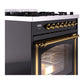 ILVE Nostalgie II 30-Inch Dual Fuel Range with 5 Sealed Burners, 4 cu. ft. Oven, Glossy Black with Brass Trim, Liquid Propane, Triple Glass Door, UN30NMPBKGLP