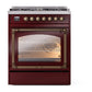ILVE Nostalgie II 30-Inch Dual Fuel Range with 5 Sealed Burners, 4 cu. ft. Oven, Burgundy with Burnished Trim, Natural Gas, Triple Glass Door, UN30NMPBUB