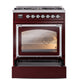 ILVE Nostalgie II 30-Inch Dual Fuel Range with 5 Sealed Burners, 4 cu. ft. Oven, Burgundy with Chrome Trim, Natural Gas, Triple Glass Door, UN30NMPBUC