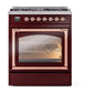 ILVE Nostalgie II 30-Inch Dual Fuel Range with 5 Sealed Burners, 4 cu. ft. Oven, Burgundy with Copper Trim, Natural Gas, Triple Glass Door, UN30NMPBUP