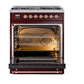 ILVE Nostalgie II 30-Inch Dual Fuel Range with 5 Sealed Burners, 4 cu. ft. Oven, Burgundy with Copper Trim, Natural Gas, Triple Glass Door, UN30NMPBUP