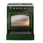 ILVE Nostalgie II 30-Inch Dual Fuel Range with 5 Sealed Burners, 4 cu. ft. Oven, Emerald Green with Burnished Trim, Natural Gas, Triple Glass Door, UN30NMPEGB