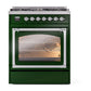 ILVE Nostalgie II 30-Inch Dual Fuel Range with 5 Sealed Burners, 4 cu. ft. Oven, Emerald Green with Chrome Trim, Natural Gas, Triple Glass Door, UN30NMPEGC