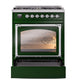 ILVE Nostalgie II 30-Inch Dual Fuel Range with 5 Sealed Burners, 4 cu. ft. Oven, Emerald Green with Chrome Trim, Natural Gas, Triple Glass Door, UN30NMPEGC