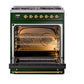 ILVE Nostalgie II 30-Inch Dual Fuel Range with 5 Sealed Burners, 4 cu. ft. Oven, Emerald Green with Brass Trim, Natural Gas, Triple Glass Door, UN30NMPEGG