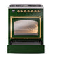 ILVE Nostalgie II 30-Inch Dual Fuel Range with 5 Sealed Burners, 4 cu. ft. Oven, Emerald Green with Brass Trim, Natural Gas, Triple Glass Door, UN30NMPEGG