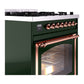 ILVE Nostalgie II 30-Inch Dual Fuel Range with 5 Sealed Burners, 4 cu. ft. Oven, Emerald Green with Copper Trim, Liquid Propane, Triple Glass Door, UN30NMPEGPLP