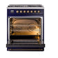 ILVE Nostalgie II 30-Inch Dual Fuel Range with 5 Sealed Burners, 4 cu. ft. Oven, Midnight Blue with Burnished Trim, Liquid Propane, Triple Glass Door, UN30NMPMBBLP