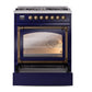 ILVE Nostalgie II 30-Inch Dual Fuel Range with 5 Sealed Burners, 4 cu. ft. Oven, Midnight Blue with Burnished Trim, Natural Gas, Triple Glass Door, UN30NMPMBB