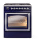 ILVE Nostalgie II 30-Inch Dual Fuel Range with 5 Sealed Burners, 4 cu. ft. Oven, Midnight Blue with Chrome Trim, Liquid Propane, Triple Glass Door, UN30NMPMBCLP