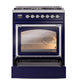 ILVE Nostalgie II 30-Inch Dual Fuel Range with 5 Sealed Burners, 4 cu. ft. Oven, Midnight Blue with Chrome Trim, Natural Gas, Triple Glass Door, UN30NMPMBC