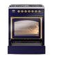 ILVE Nostalgie II 30-Inch Dual Fuel Range with 5 Sealed Burners, 4 cu. ft. Oven, Midnight Blue with Brass Trim, Liquid Propane, Triple Glass Door, UN30NMPMBGLP