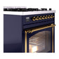 ILVE Nostalgie II 30-Inch Dual Fuel Range with 5 Sealed Burners, 4 cu. ft. Oven, Midnight Blue with Brass Trim, Liquid Propane, Triple Glass Door, UN30NMPMBGLP