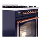 ILVE Nostalgie II 30-Inch Dual Fuel Range with 5 Sealed Burners, 4 cu. ft. Oven, Midnight Blue with Copper Trim, Natural Gas, Triple Glass Door, UN30NMPMBP