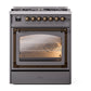ILVE Nostalgie II 30-Inch Dual Fuel Range with 5 Sealed Burners, 4 cu. ft. Oven, Graphite Matte with Burnished Trim, Natural Gas, Triple Glass Door, UN30NMPMGB