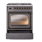 ILVE Nostalgie II 30-Inch Dual Fuel Range with 5 Sealed Burners, 4 cu. ft. Oven, Graphite Matte with Burnished Trim, Natural Gas, Triple Glass Door, UN30NMPMGB