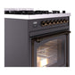 ILVE Nostalgie II 30-Inch Dual Fuel Range with 5 Sealed Burners, 4 cu. ft. Oven, Graphite Matte with Burnished Trim, Natural Gas, Triple Glass Door, UN30NMPMGB