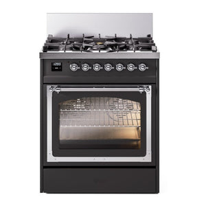 ILVE Nostalgie II 30-Inch Dual Fuel Range with 5 Sealed Burners, 4 cu. ft. Oven, Graphite Matte with Chrome Trim, Natural Gas, Triple Glass Door, UN30NMPMGC