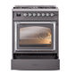 ILVE Nostalgie II 30-Inch Dual Fuel Range with 5 Sealed Burners, 4 cu. ft. Oven, Graphite Matte with Chrome Trim, Natural Gas, Triple Glass Door, UN30NMPMGC