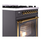 ILVE Nostalgie II 30-Inch Dual Fuel Range with 5 Sealed Burners, 4 cu. ft. Oven, Graphite Matte with Brass Trim, Natural Gas, Triple Glass Door, UN30NMPMGG