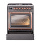 ILVE Nostalgie II 30-Inch Dual Fuel Range with 5 Sealed Burners, 4 cu. ft. Oven, Graphite Matte with Copper Trim, Natural Gas, Triple Glass Door, UN30NMPMGP