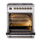 ILVE Nostalgie II 30-Inch Dual Fuel Range with 5 Sealed Burners, 4 cu. ft. Oven, RAL with Burnished Trim, Liquid Propane, Triple Glass Door, UN30NMPRABLP