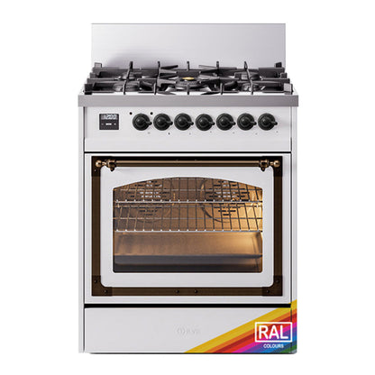 ILVE Nostalgie II 30-Inch Dual Fuel Range with 5 Sealed Burners, 4 cu. ft. Oven, RAL with Burnished Trim, Natural Gas, Triple Glass Door, UN30NMPRAB