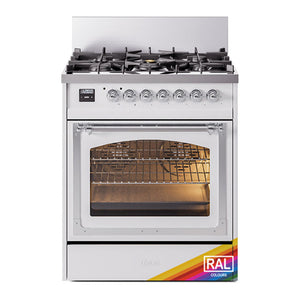 ILVE Nostalgie II 30-Inch Dual Fuel Range with 5 Sealed Burners, 4 cu. ft. Oven, RAL with Chrome Trim, Natural Gas, Triple Glass Door, UN30NMPRAC