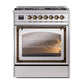 ILVE Nostalgie II 30-Inch Dual Fuel Range with 5 Sealed Burners, 4 cu. ft. Oven, Stainless Steel with Burnished Trim, Liquid Propane, Triple Glass Door, UN30NMPSSBLP