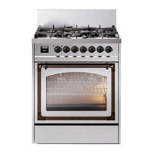ILVE Nostalgie II 30-Inch Dual Fuel Range with 5 Sealed Burners, 4 cu. ft. Oven, Stainless Steel with Burnished Trim, Natural Gas, Triple Glass Door, UN30NMPSSB