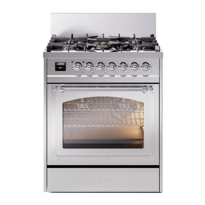 ILVE Nostalgie II 30-Inch Dual Fuel Range with 5 Sealed Burners, 4 cu. ft. Oven, Stainless Steel with Chrome Trim, Liquid Propane, Triple Glass Door, UN30NMPSSCLP
